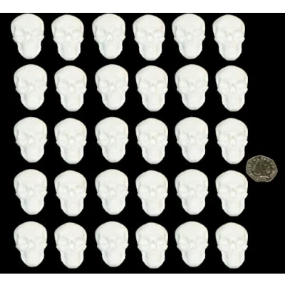 Image of 30 x edible 3D skulls halloween, icing toppers, cake cupcakes decorations (White)