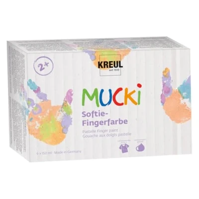 Image of Kreul 2321 MUCKI Softie Finger Paint, 6 x 150 ml, Pastel Water Based Colours, Paints for Children from 2 Years