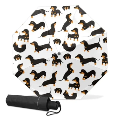 Image of GISPOG Automatic Folding Umbrella, Grey Dachshund Dog Waterproof Compact Sun and Rain Travel Umbrellas for Women &amp; Men