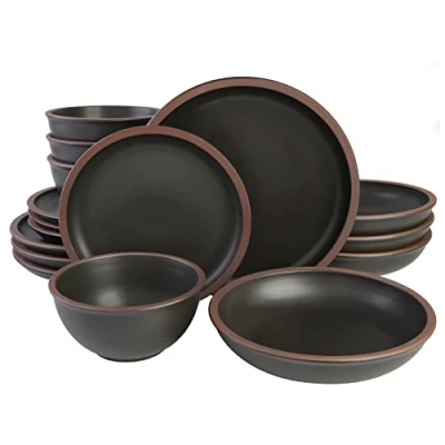 Image of Gibson Elite Lagos Coupe Dinnerware Set, Service for 4 (16pcs), Black