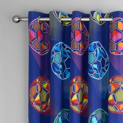 Image of Catherine Lansfield Bright Football Fully Reversible 66x72 Inch Eyelet Curtains Two Panel Navy Blue