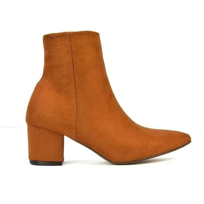Image of Womens Low Heel Ankle Boots Ladies Pointed Toe Zip Tan Booties Shoes Size 4