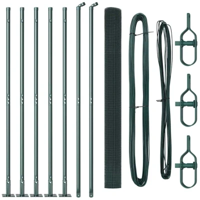 Image of vidaXL Welded Wire Fence with 7 Flanged Posts Green 1.4x10 m Steel