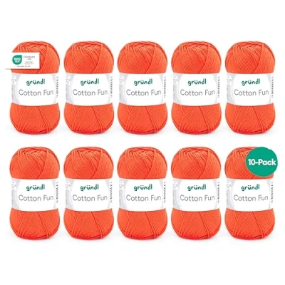 Image of Knitwear/Crochet yarn Gründl Cotton Fun (soft made of 100% cotton, OEKO TEX certified, 50 g/115 m, needle size 3 4, 10 balls g each), Orange