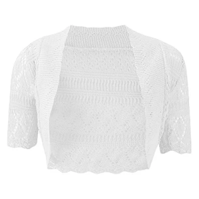 Image of New Womens Knitted Ladies Bolero Short Sleeve Cardigan Crochet Shrug (Medium(UK12 14)(US8 10)(EU40 42), White)