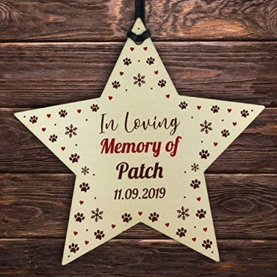 Image of RED OCEAN Wooden Star Personalised Dog Cat Pet Memorial Christmas Tree Decoration Bauble Gift