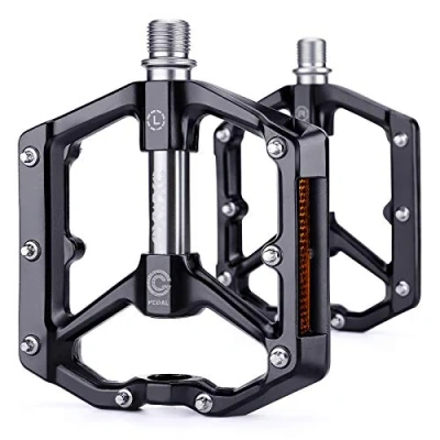 Image of CXWXC Road/MTB Bike Pedals Aluminum Alloy Bicycle Mountain Pedal with Removable Anti Skid Nails (Black Gray)
