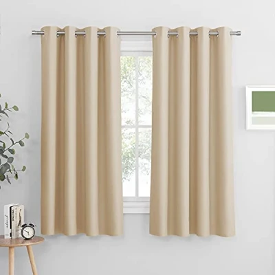 Image of PONY DANCE Bedroom Window Curtains 52 Wide by 63 inch Drop, Biscotti Beige, 1 Pair, Thermal Insulated Ring Top Panels for Home Décor Modern Eyelet Curtain Living Room