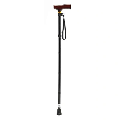 Image of HOMECRAFT Folding Coloured Walking Stick with Wooden Handle, Lightweight Adjustable Cane for Balance, Mobility Aid, Black, 825 925 mm/33 37 Inch, (Eligible VAT relief in the UK)