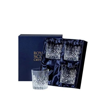 Image of Royal Scot Crystal Edinburgh Hand Cut Glass 11oz Large Whisky Tumblers Set of 4