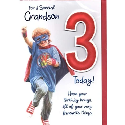 Image of prelude Grandson 3rd Birthday Card For A Special 3 Today ! Super Hero Medium Size 23cm x 16cm