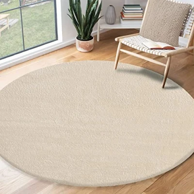 Image of the carpet Relax Modern Fluffy Short Pile Rug, Non Slip Underside, Washable up to 30 Degrees, Super Soft, Fur Look, Beige, 200 x cm Round