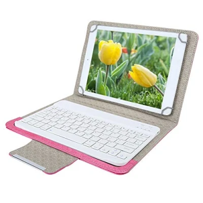 Image of Dilwe1 10&#039;&#039; Tablet Keyboard, 2 in 1 Portable Bluetooth Wireless Keyboard &amp; PU Leather Case, Universal for and Huge Screen Mobile Phone(Pink)