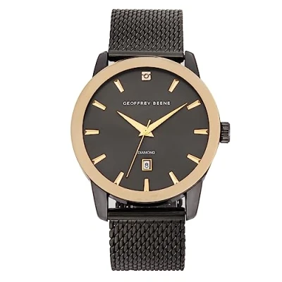 Image of Geoffrey Beene Mens Watch Stainless Steel Mesh Band Quartz Movement Analog for Men, Gift Formal or Business Casual Minimalist Wrist Watches 42mm, Gun/Gold/Mesh, Diamond