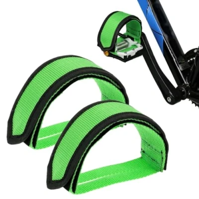 Image of SamHeng 1 Pair Bicycle Pedal Straps, Adjustable Nylon Foot Double Sided Velcro Anti Slip Bike Belts Universal Beginners Cycling Accessory for MTB Exercise Bikes (Green)