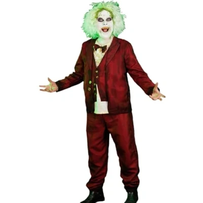 Image of Struts Mens Beetlejuice Groom Burgundy Wedding Suit Fancy Dress Costume (Large (42 44 chest))