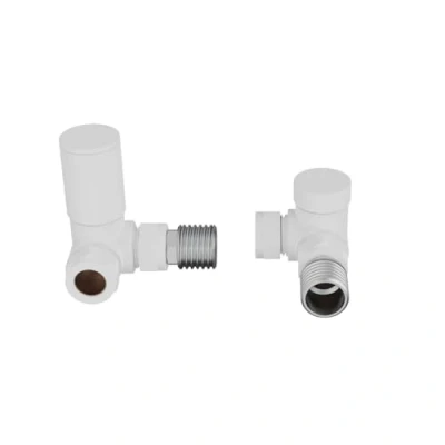 Image of WarmeHaus 15mm Round Head Corner Radiator Valves Angled Towel Rail Valve + Lockshield White