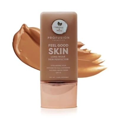 Image of Profusion Cosmetics Lightweight Liquid Foundation for a Flawless and Elegant Radiance, Breathable Makeup Improves Uneven Skin Tone, Cruelty Free Deep 1