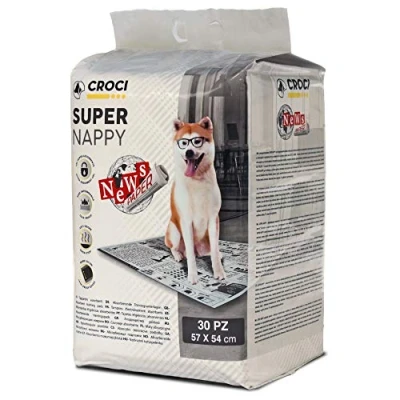 Image of Croci Super Nappy Newspaper absorbent dog toilet mats 57x54 cm 30 pcs, Disposable and pet blankets, anti odor tear resistant