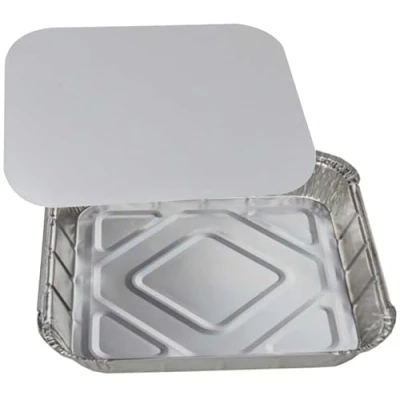 Image of Bakery Direct 25 X Large Aluminium Foil Recyclable Food Containers 9&quot; 2&quot; With Lids &amp; Free Disposable Piping Bag!