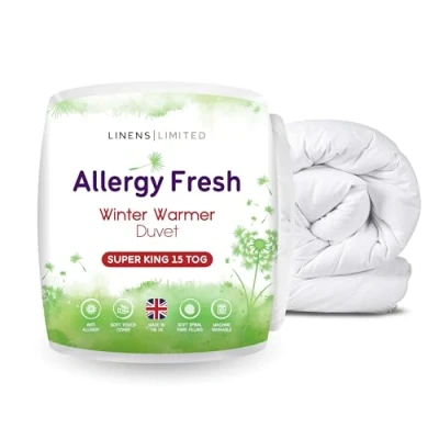 Image of Linens Limited Super King Duvet 15 Tog, Allergy Fresh, Winter Warmer, Soft and Comfy, Anti Hollowfibre, Machine Washable (White)