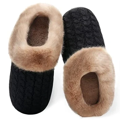 Image of Slipper for Mens Womens Ladies Memory Foam Slippers House Knitted Comfort Warm Indoor Non Slip Slippers(Black ZZ,5/6 UK,38/39 EU)