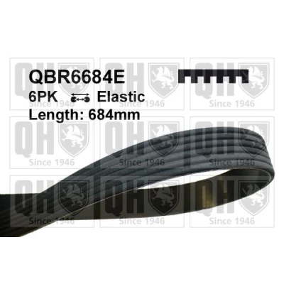 Image of 5750YN V ribbed belt QUINTON HAZELL QBR6684E 684mm 6 Elastic PEUGEOT: 208 I Hatchback, 2008 Estate, 207 MINI: Countryman