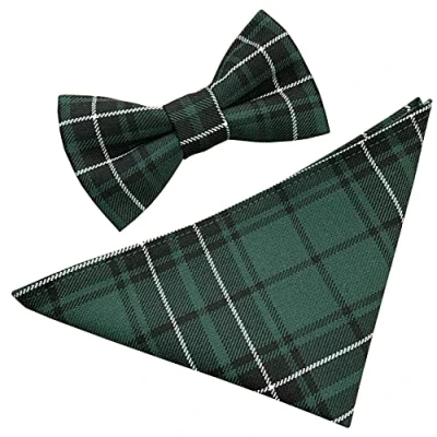 Image of Men&#039;s Maclean Green Tartan Scottish Bow Tie &amp; Hanky Set