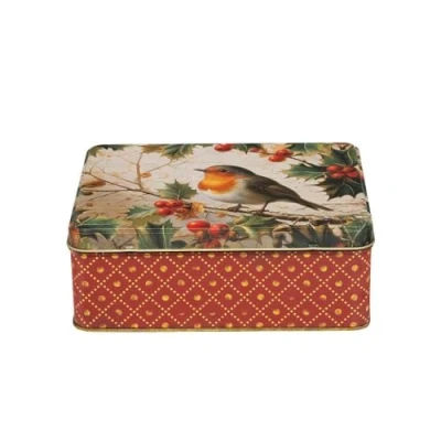 Image of Elite Tins Christmas Robin Deep Rectangular Tin 195 x 154 75mm
