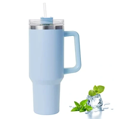 Image of Uezeth Tumbler with Straw Lid and Handle, Stainless Steel Coffee Travel Insulated Cup Mug, 40oz/30oz Water Bottle Thermos for Hot Cold (Blue3)