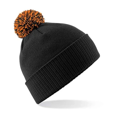 Image of Beechfield Snowstar Beanie Hat Warm &amp; Stylish Winter Headwear Black/Orange