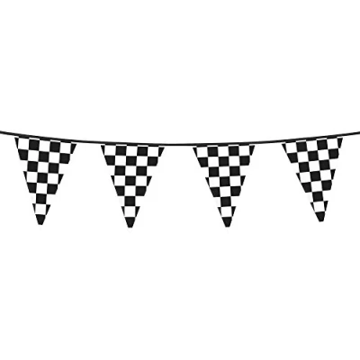 Image of Boland Racing Black and White Chequed Bunting 6M Length Party Decoration Motor Chequered Flag Kids Birthday Banner Size 30cm x 20cm