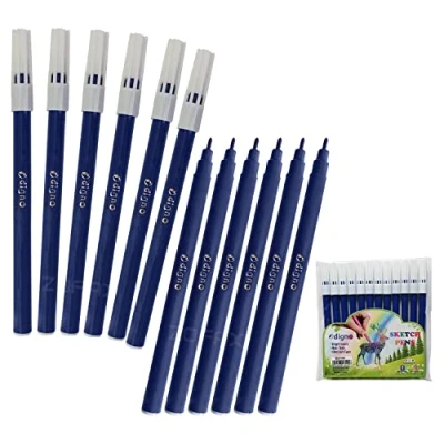 Image of DIGNO Colouring Pens, BLUE, Pack of 12, Felto Felt Tip Pens for Kids Children School Home Office Draw Mark Write Sketch ZOFAX Black Ball Pen