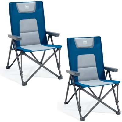 Image of TIMBER RIDGE Folding Camping Chairs for Adults 260kg Capacity, 2 Set Foldable Padded Heavy Duty Garden Chair with Adjustable Backrest, Portable Beach Fishing outdoor Picnic Dining Recliner, Blue