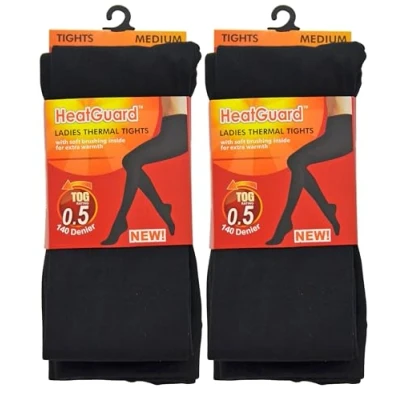 Image of HeatGuard 2 Pairs Ladies Thermal Tights Opaque for women Winter Size Large Black