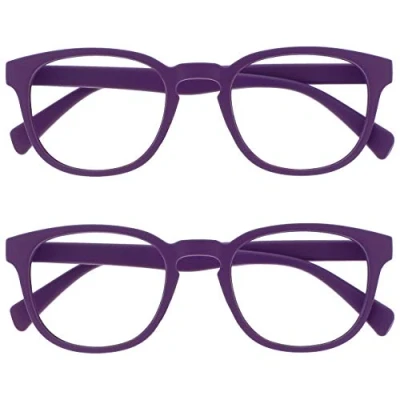 Image of OPULIZE Pop Reading Glasses 2 Pack Fun Round Matt Frame Purple Spring Hinges Scratch Resistant Mens Womens RR2 5 +1.50