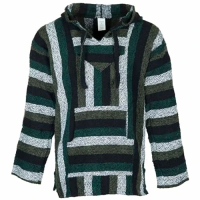 Image of Siesta Baja Hoodie Mexican Jerga Hooded Top Hippie Festival Jumper for Men and Women Minty Green L