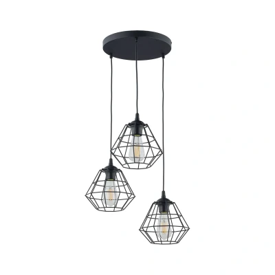 Image of Diamond Wire Frame Cluster Pendant Ceiling Light Black 3xE27