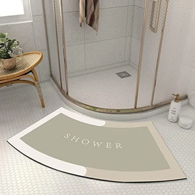 Image of EUPXRHY Quadrant Curved Bath Mat, Strong Absorbent Shower Rug, Soft and Comfy Corner Bathroom Washable Mat with Non Slip Bottom for Circular Shower,Beige,45x100CM