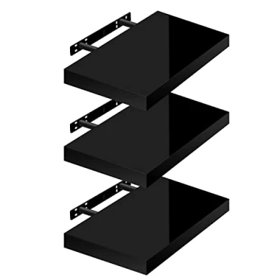 Image of WOLTU High Gloss Floating Shelves,Set of 3 Wall Shelf,CD DVD Storage Corner Shelf, Premium Wooden Shelves for Bedroom LivingRoom kitchen 40x22.9x3.8cm, Black, RG9476sz