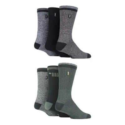 Image of Jeep Mens Terrain Leisure Socks Cushioned Ribbed Ideal for Hiking, Walking &amp; Outdoors 6 Pair Multipack Size 11 Black Green