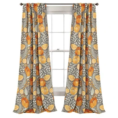 Image of Lush Decor Poppy Garden Curtains Room Darkening Window Panel Set for Living, Dining, Bedroom, 84&quot; L Pair, Yellow &amp; Gray