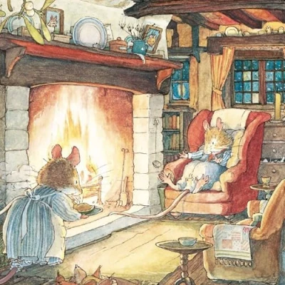 Image of Museums &amp; Galleries Pack of 8 Illustrated Christmas Cards &#039;Keeping Warm by the Fire&#039; 1 Lovely Design From Brambly Hedge Range, Multi, 150 x 142 12mm