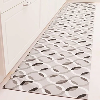 Image of PETTI Artigiani Italiani Kitchen Rug Runner Non Slip and Washable 52 x 280 cm Design Circle Grey 100% Made in Italy