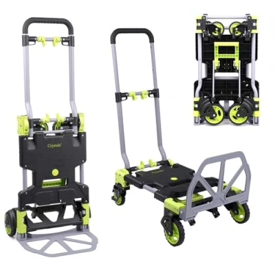 Image of Crystals 2 in 1 Folding Sack Truck &amp; Platform Trolley Heavy Duty Hand Dolly with 120kg Load Capacity Convertible Aluminium Barrow for Home, Office, Warehouse Garden Use