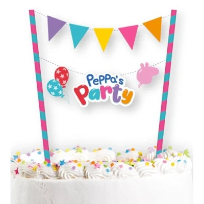 Image of Amscan 9918351 Peppa Pig Kids Birthday Party Cake Topper with Bunting on Picks