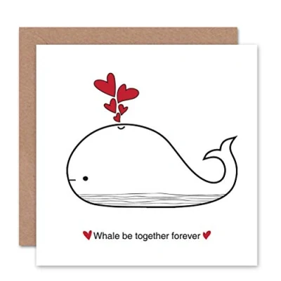 Image of Wee Blue Coo CARD ROMANTIC VALENTINE WHALE LOVE TOGETHER FOREVER GIFT