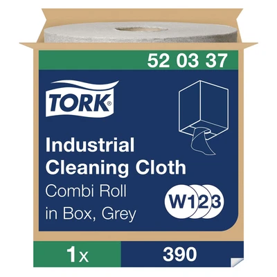 Image of Tork 520337 Industrial Cleaning Cloth / 1 Ply Multipurpose Disposable Cotton Towel Suitable for W1, W2 &amp; W3 Wipers Systems Grey x 148.2m Ø 25cm