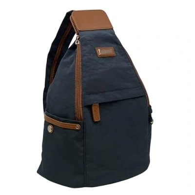 Image of Spirit Nylon Waterproof Backpack Lightweight Rucksack Multiple Pockets Adjustable Straps Travel &amp; Holiday Navy Blue Tan