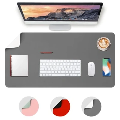 Image of Deflecto Reversible Double Sided Faux Leather Desk Pad Protector,Mouse Pad,Office Mat,Non Slip,Waterproof Writing (120cm x 60cm, Grey/White)